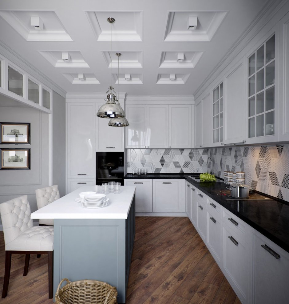 Узкая кухня-гостиная