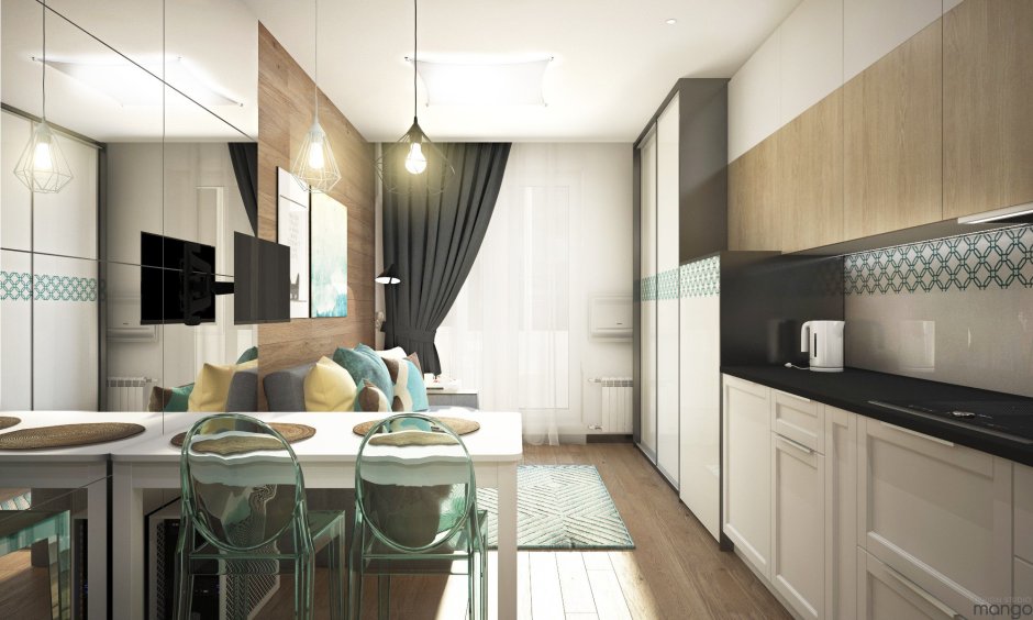 Кухня-гостиная 25 кв.м прямоугольная