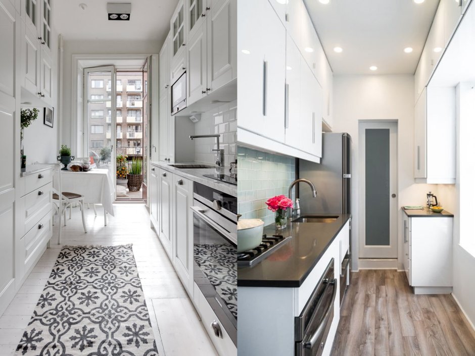 Узкая кухня пенал планировка