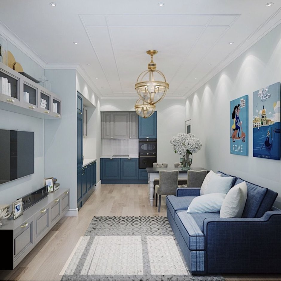 Удлиненная кухня гостиная