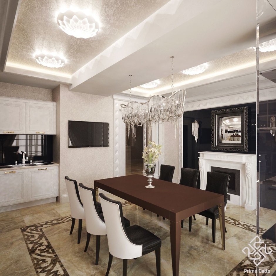 Кухня с мраморным полом