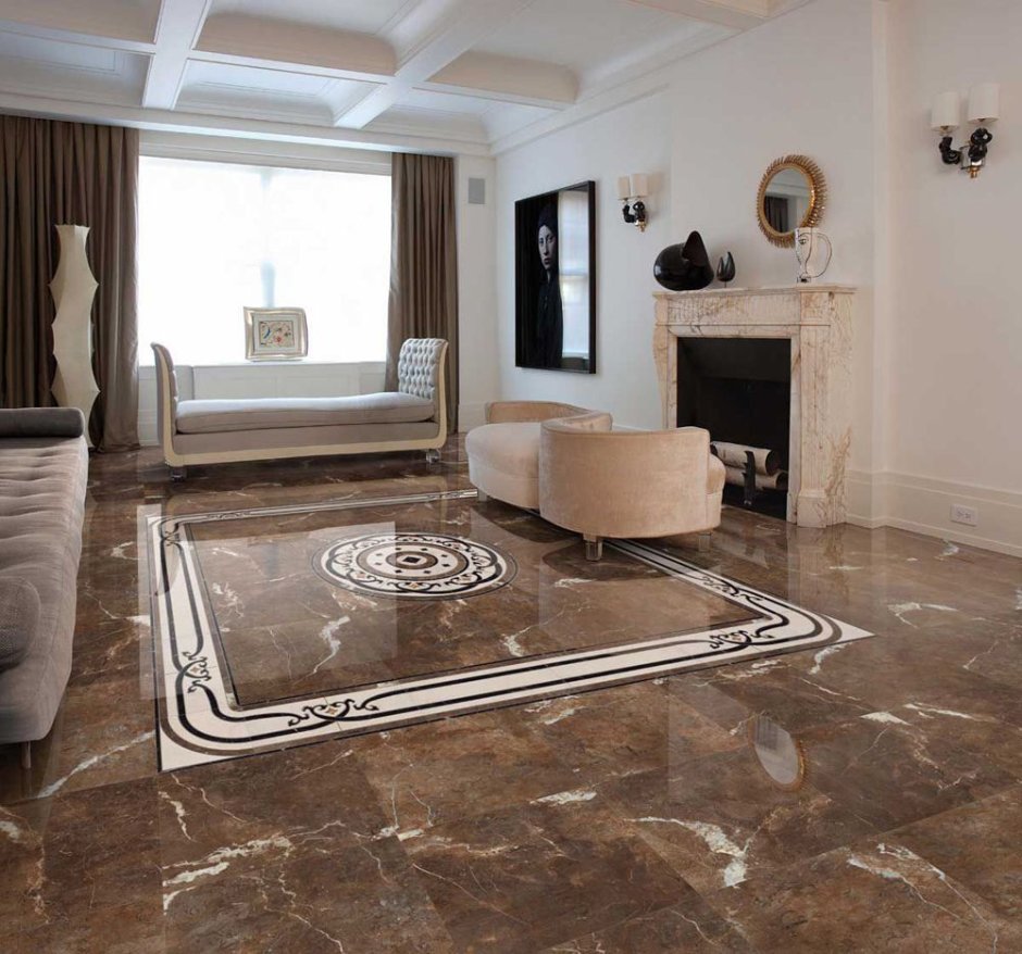 Мраморный пол на кухне современный