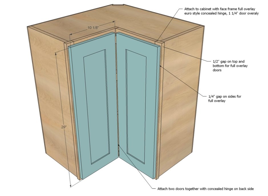 Угловой шкаф на кухню с двумя дверьми