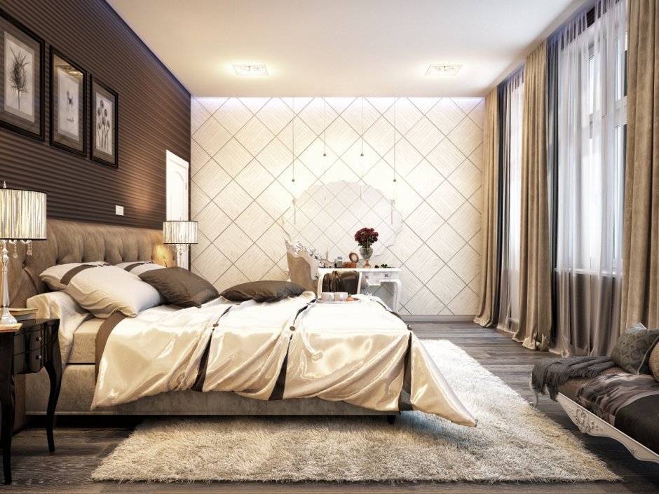 Спальня в коричневом цвете классика