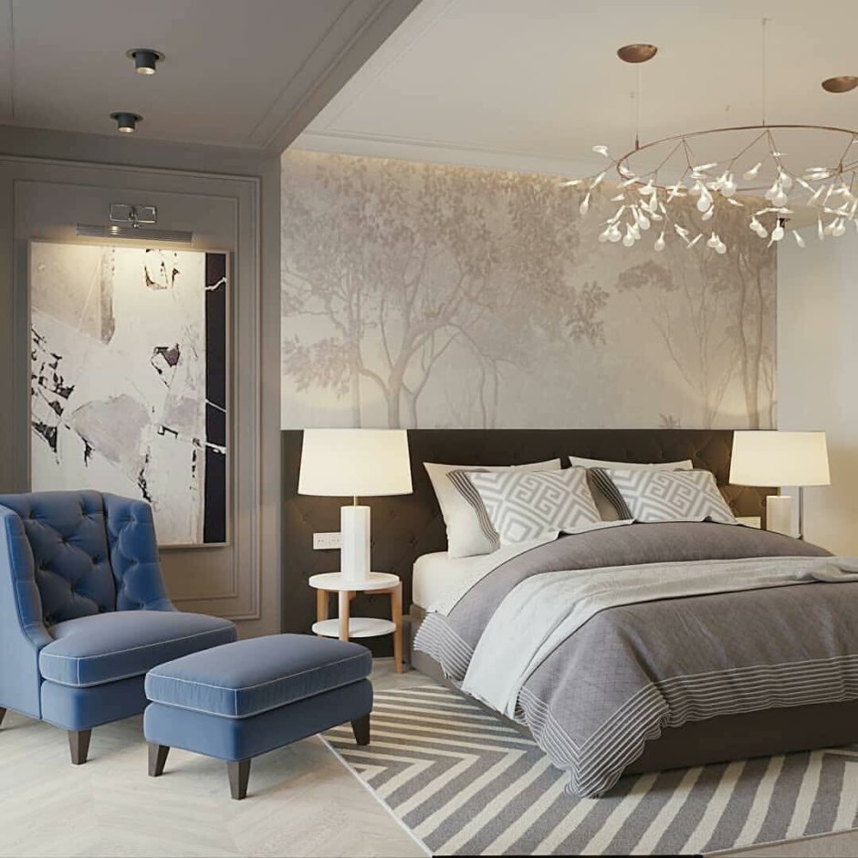 Спальня в бежево серых тонах