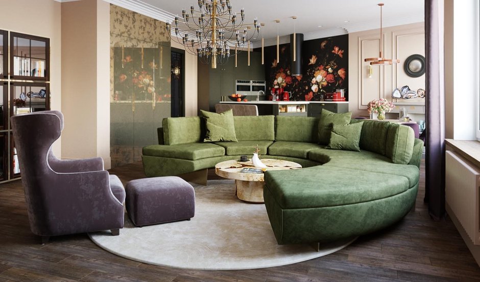 Круглый диван в интерьере