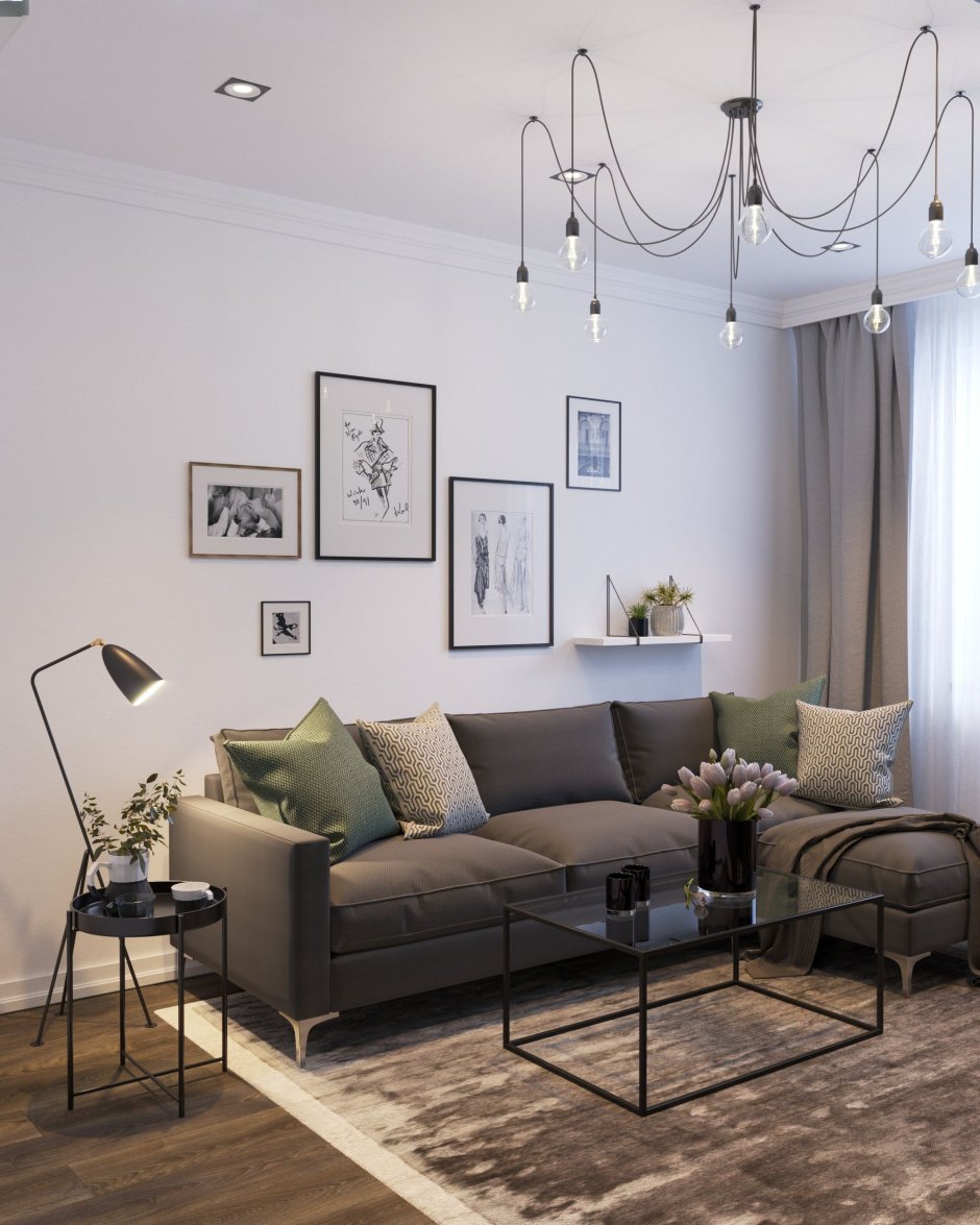 Серый диван в интерьере