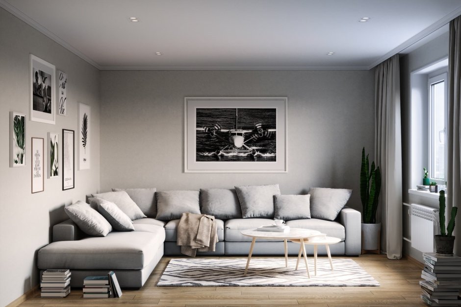 Интерьер под серый диван