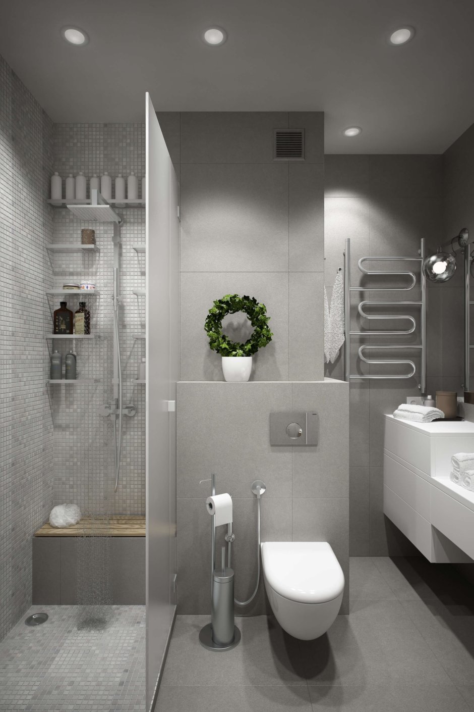 Интерьер ванной серый
