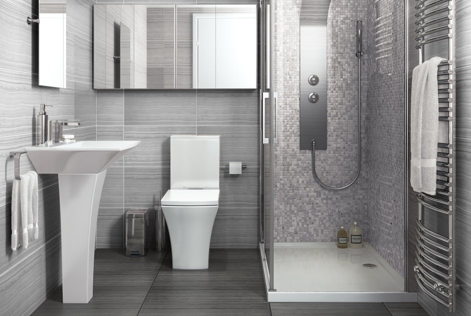 Санузел совмещенный с душевой в сером