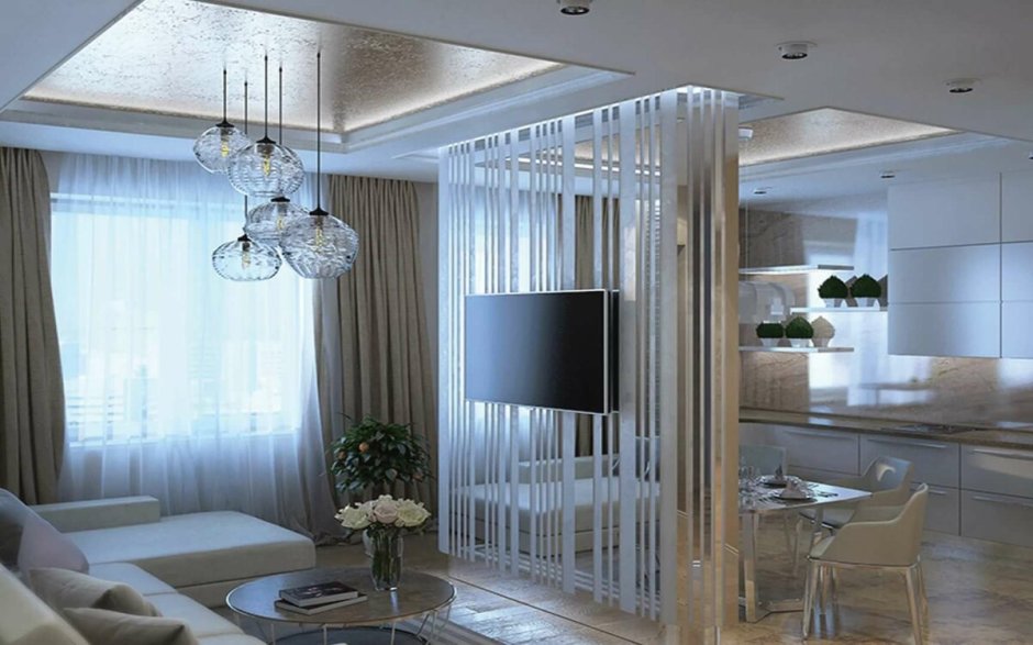 Перегородка для зонирования кухни и гостиной