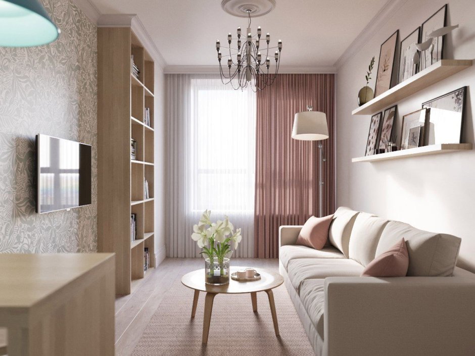 Интерьер гостиной в светлых тонах со светлой мебелью