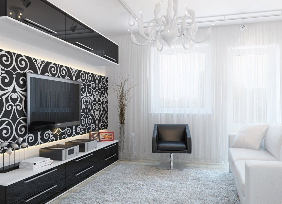 Гостиная в черно белых тонах