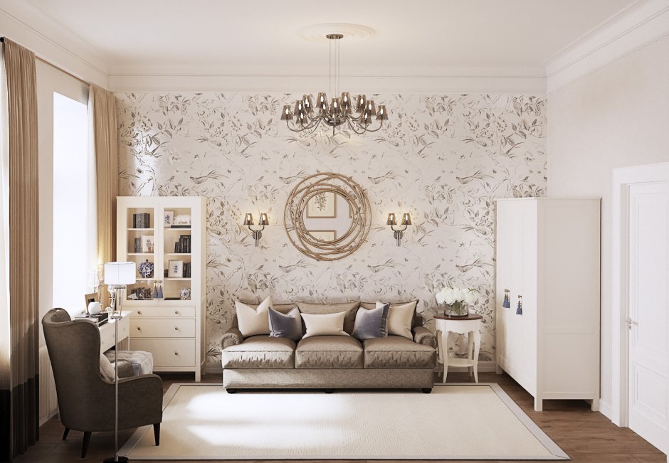 Гостиная в светлых тонах