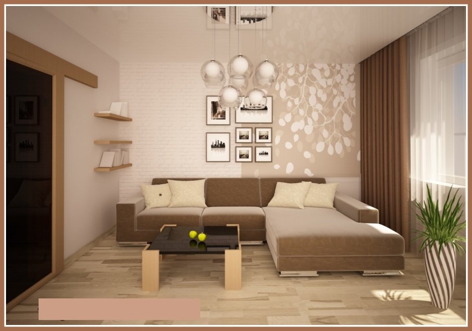 Шторы в бежево коричневом интерьере