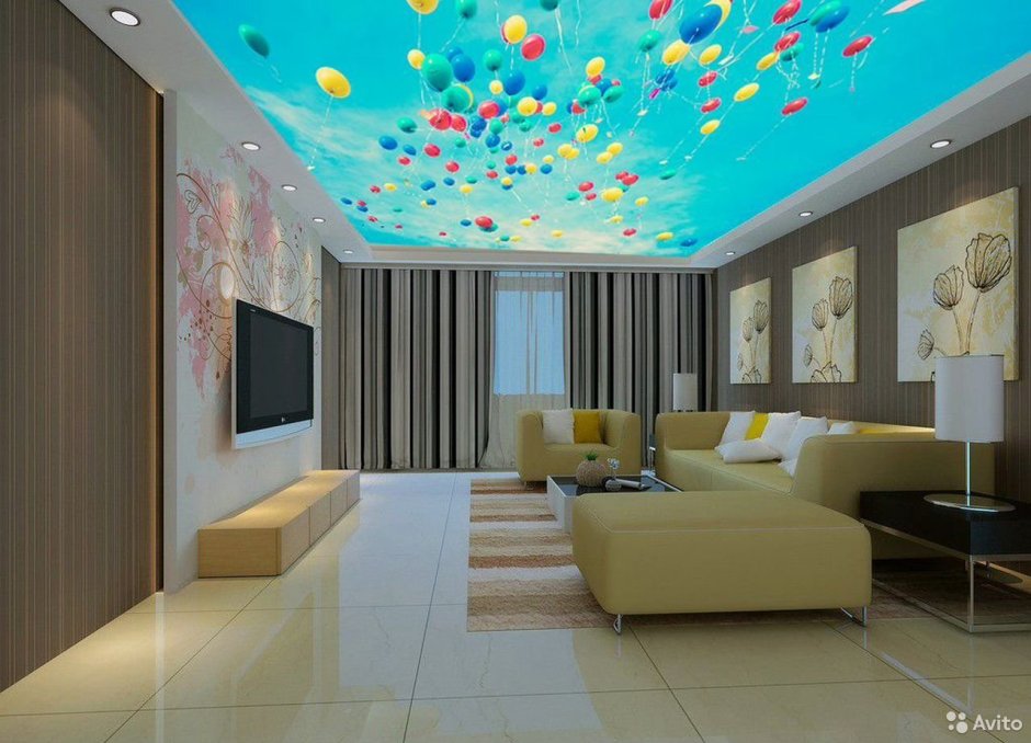 Навесной потолок с подсветкой в гостиной