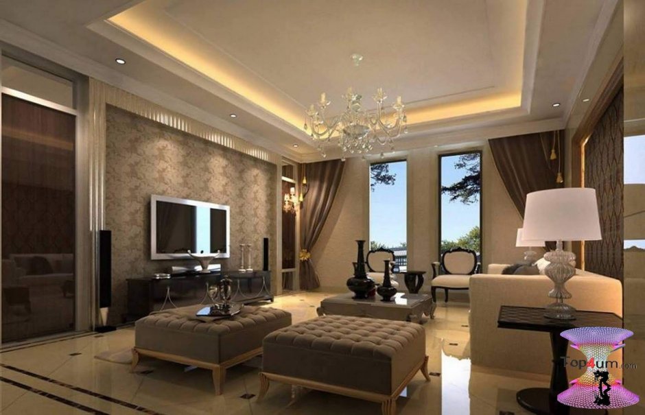 Крутые потолки в гостиной