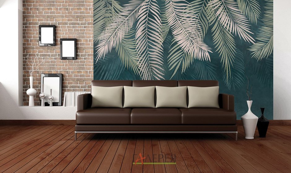 Фотообои листья в интерьере