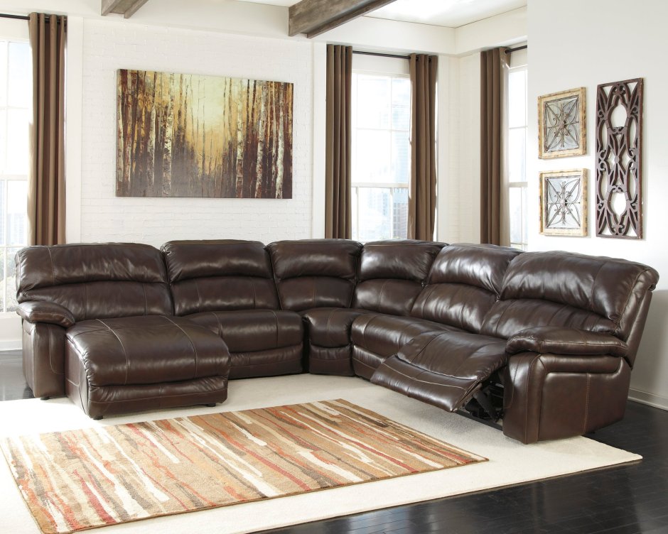 Серый кожаный угловой диван