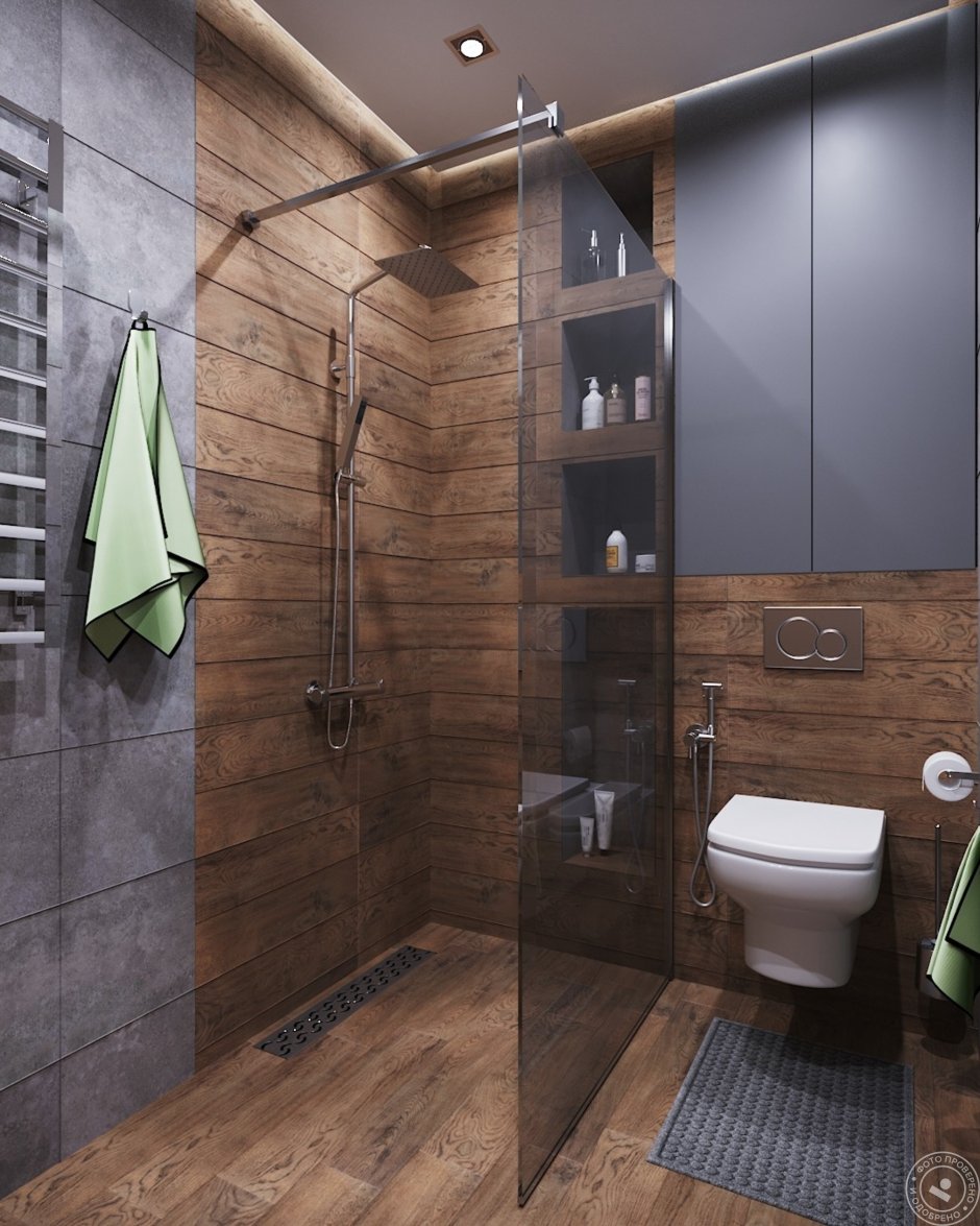Ванная под бетон и дерево