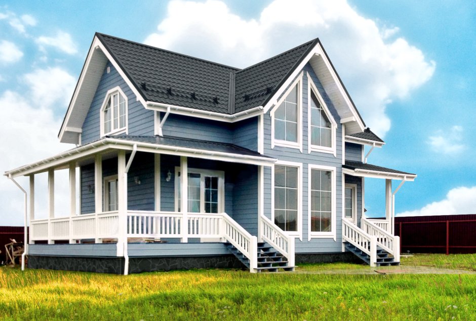 Голубой каркасный дом