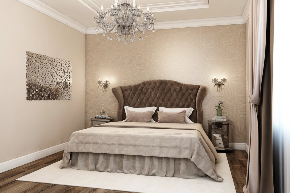 Спальня в кремово коричневых тонах
