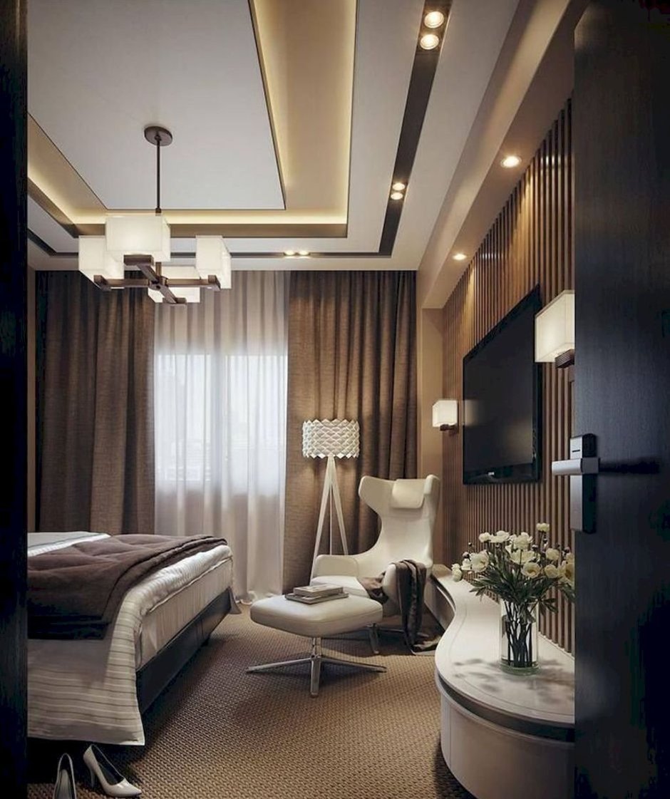 Спальня в коричневых тонах