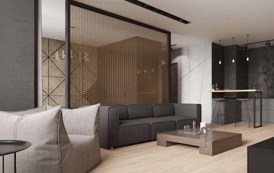 Перегородка в гостиной в стиле лофт