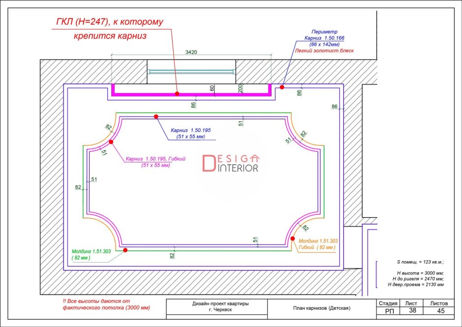 Виды натяжных потолков чертеж