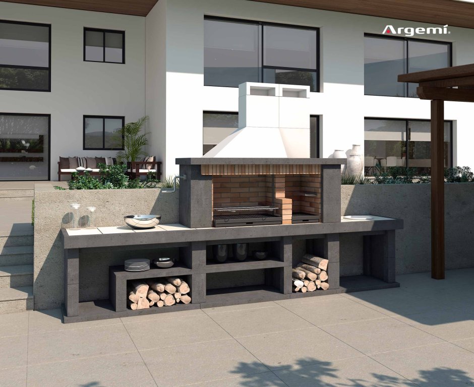 Терраса с камином-барбекю