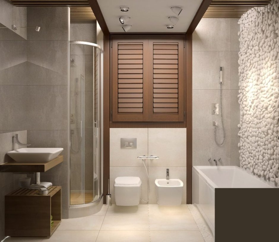 Интерьер санузла совмещенного в стиле эко