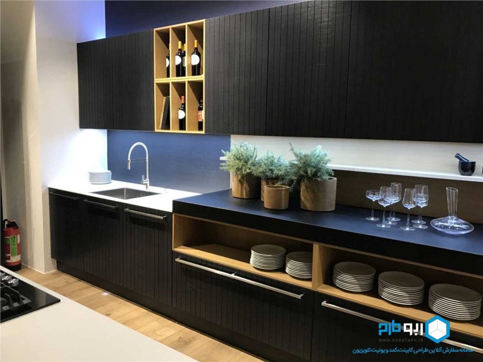 Современный кухонный гарнитур с полочками