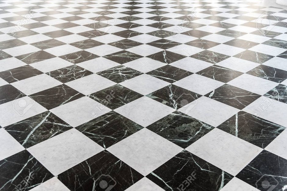 Мраморная плитка шахматная белая черная