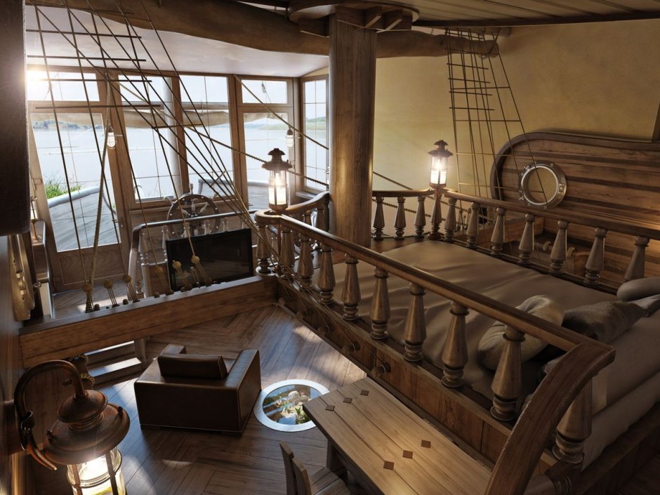 Интерьер каюты капитана парусного судна