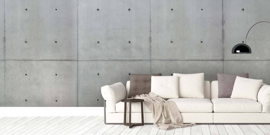 Обои бетон снежный в интерьере