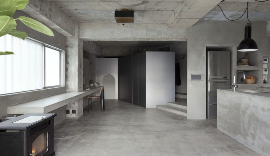 Спальня лофт серый бетон