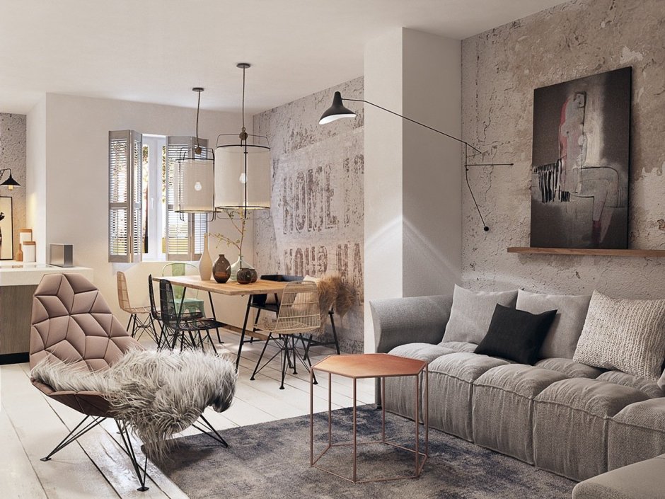 Комната с бетонными стенами