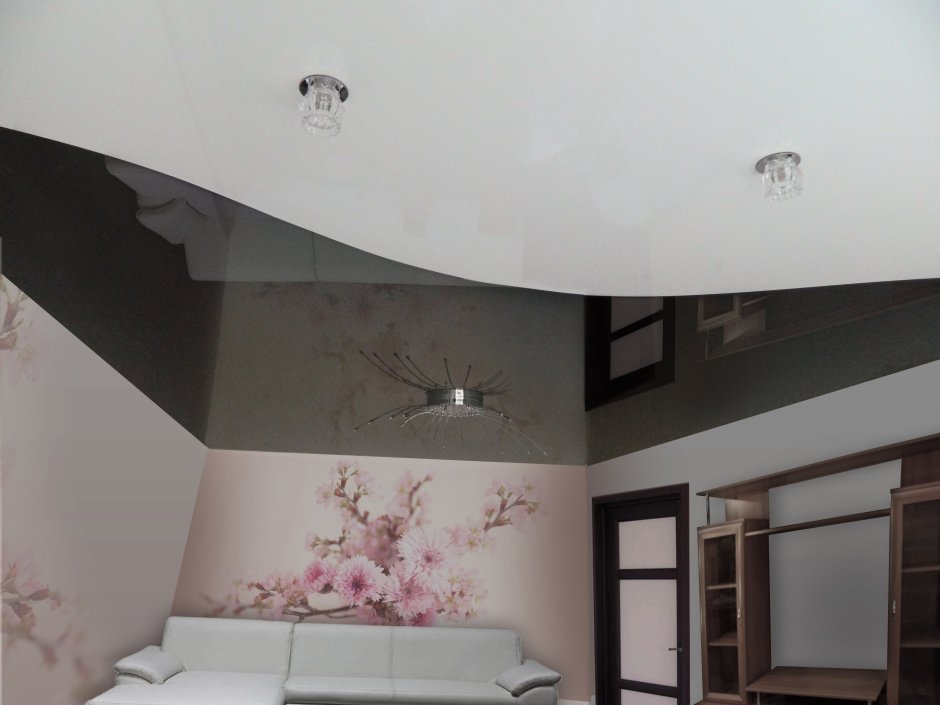 Двухцветные натяжные потолки