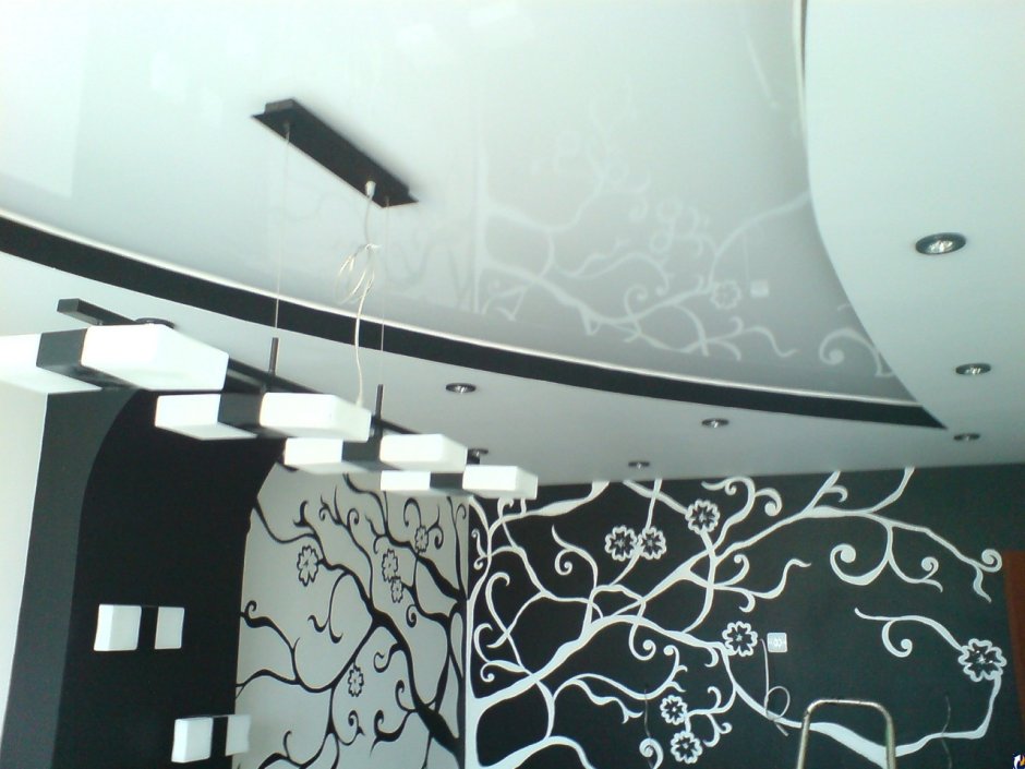 Натяжные потолки черный с белым комбинированный