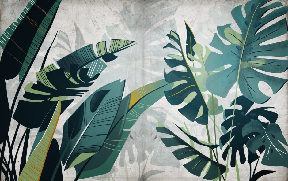 Мрамор и тропические листья