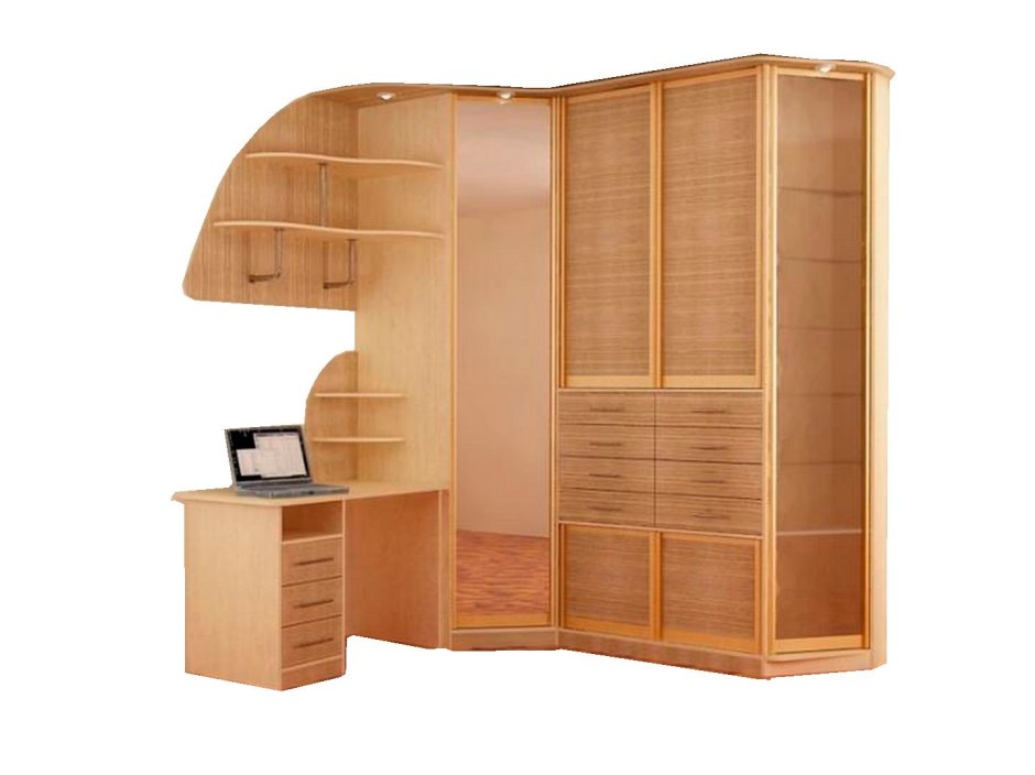 Угловой шкаф купе со столом