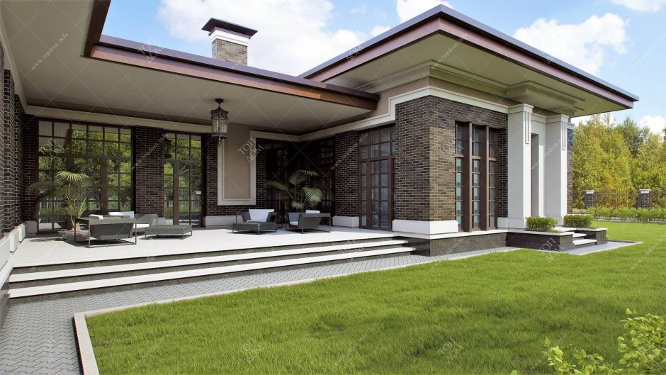 Стиль Райт п-образный дом