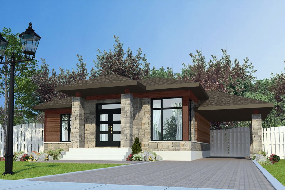 Дом с панорамными окнами в стиле Райта