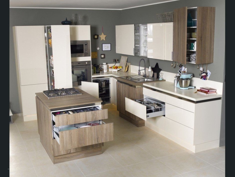 Кухня в эко стиле с островом