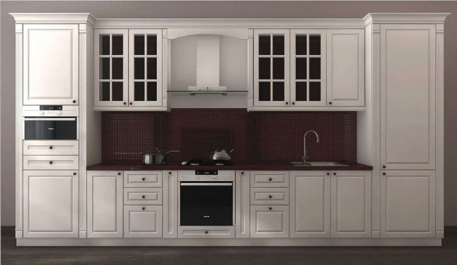 Белая кухня Неоклассика патина серебро