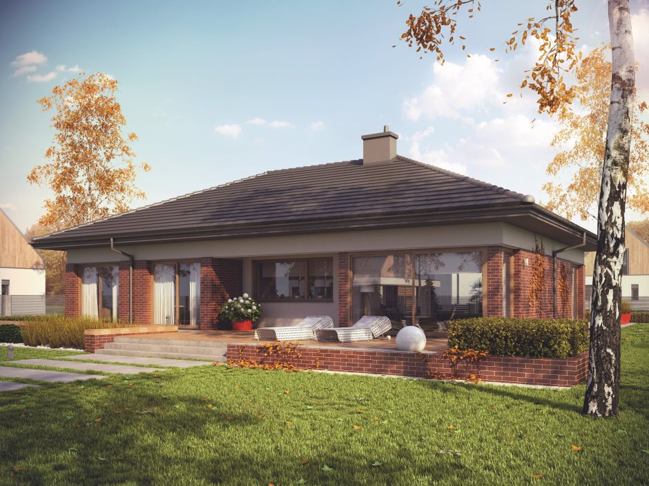 Одноэтажный дом американского типа