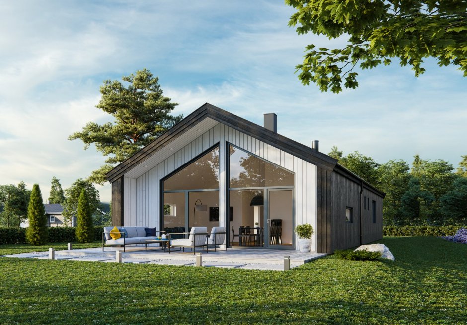 Дом в стиле лофт одноэтажный с мансардой