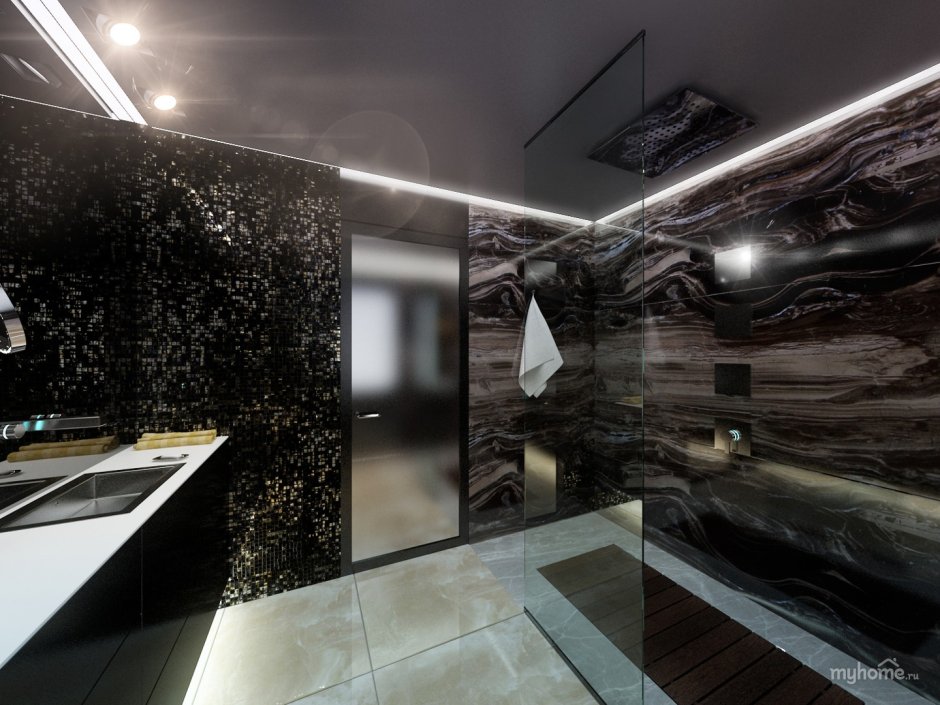Интерьер в стиле Хай-тек ванная тёмный