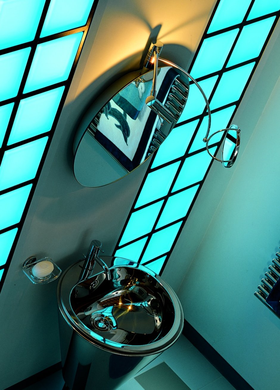 Стеклоблоки с подсветкой в ванной