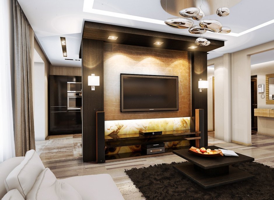 Гостиная с нишей для телевизора